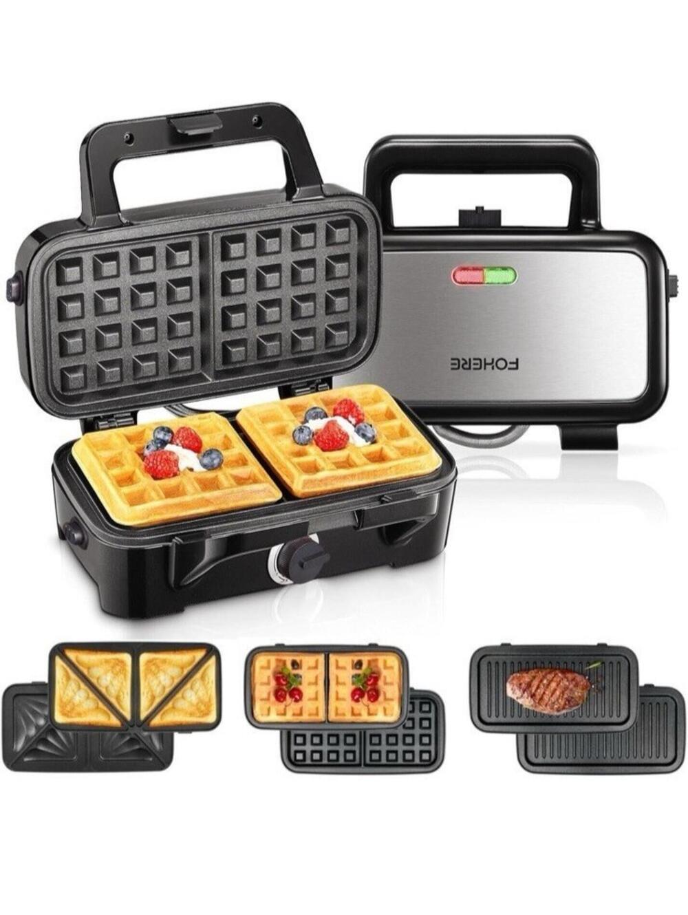 3-in-1 Waffle Sandwich Panini Maker Removable Plates 1200W Grill *Damaged box*
